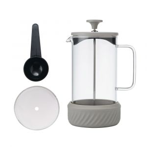 La Cafetière Zero Cafetière à piston 8 tasses, couleur latte/crème, résistante à la chaleur, poignée en verre et base amovible en silicone, facile à nettoyer, idée cadeau pour amateurs de café
