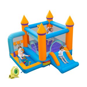 Château gonflable Coast pour enfants avec piscines à balles, toboggan et jeu de lancer d'anneaux avec ventilateur 735W