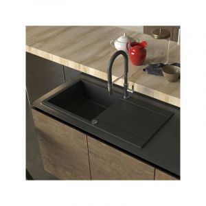 Aquasanita Evier granit noir tesis 1 grand bac - 1 égouttoir - noir