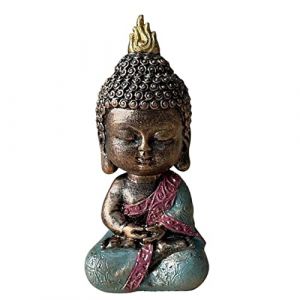 Statue Bébé Boudha – Décoration Zen et Feng Shui – pour Créer Une Ambiance Relaxante et Spirituelle – Idée Cadeau Boudha Porte-Bonheur – Hauteur : 14cm – Couleur : Vert et Marron – Zen’Light