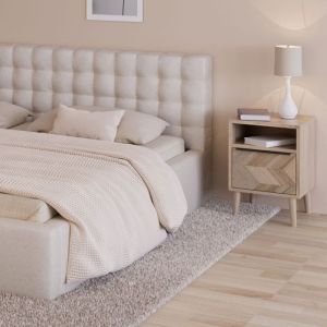 Terre de Nuit Table de chevet naturel 1 tiroir effet chevron avec pieds en bois massif - CH70104 - Naturel