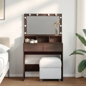 VidaXL Coiffeuse avec LED chêne marron 80x41x134,5 cm, table de maquillage, coiffeuse de chambre à coucher, coiffeuse avec miroir