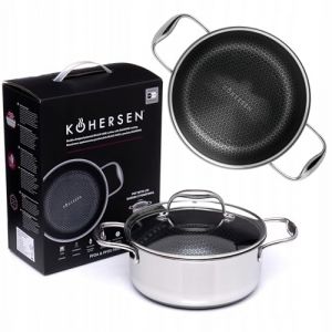 Kohersen Diamond Coating Pot - Honeycomb Structure Prevents Gripping - Quick Heating 60s to 200°C - Pot with Lid for Each Stove - Without PFOS and PFOA - Wed 20cm - 2.8L