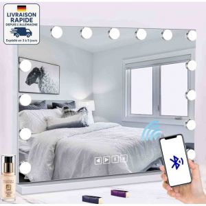 Miroir Hollywood avec lampe et Haut - Miroir de maquillage led - Lampe tactile &agrave; intensit&eacute; variable 3 couleurs - Avec port de chargement usb + miroir