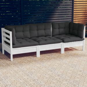 Image de VidaXL Canapé 3 places de jardin avec coussins anthracite Bois de pin, 63.5 x 63.5 x 62.5 cm, Blanc, Anthracite