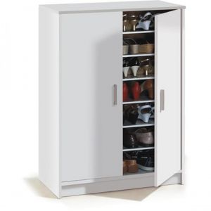 Pegane Armoire &agrave; Chaussures avec 2 portes coloris blanc - hauteur 101 x profondeur 36 x largeur 75 cm