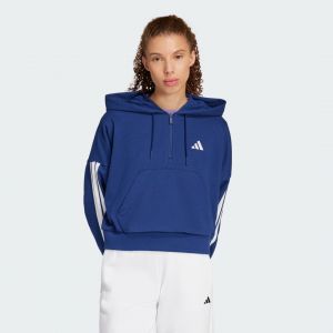 Adidas Sweat-shirt à capuche zip 1/4 french terry 3 bandes Essentials
