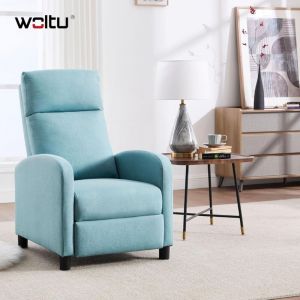 Fauteuil Relax Woltu Canap&eacute; avec Appui-t&ecirc;te, Dossier et Repose-Pieds R&eacute;glables, Assise Rembourr&eacute;e, Lin, Bleu