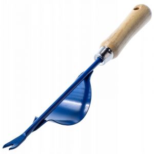 Désherbeur manuel robuste en acier inoxydable avec poignée en bois, désherbeur manuel (36,5 cm, bleu) - Kadax