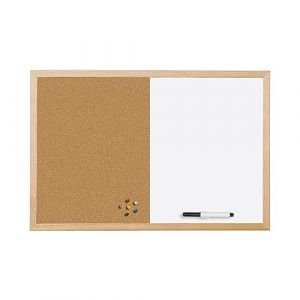 Bi-office Budget - Tableau Mixte, d’Affichage en Liège et Blanc Magnétique Effaçable à Sec, Cadre en Bois, 60 x 45 cm