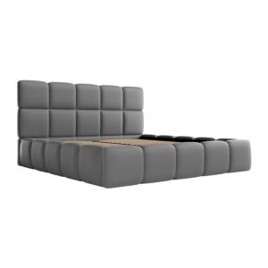 Pascal Morabito Lit coffre 140 x 190 cm - Tissu effet cuir - Gris - damado de