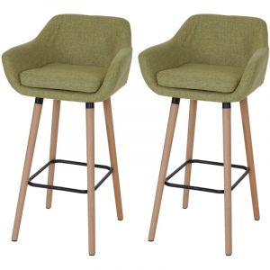 D&eacute;coshop26 Lot de 2 tabourets de bar chaise de bar comptoir avec repose-pieds en tissu vert clair 040000169