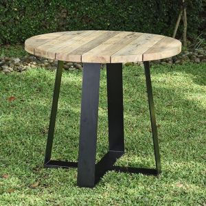 Gecko jardin Table m&eacute;tal anthracite et teck recycl&eacute; D 90 cm Orsay