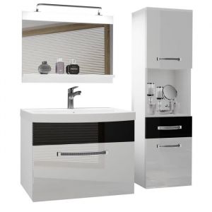 Belini - Meuble de Salle de Bain Lavabo Inclus, Meuble sous-Vasque, Miroir et Cabinet Haut Largeur: 100 cm Kit d'&eacute;clairage Inclus Couleur : Blanc