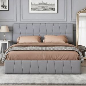 Lit adulte 160x200 avec sommier &agrave; lattes - lit 160x200 avec 4 tiroirs - cadre de lit double 160x200 - velours - gris