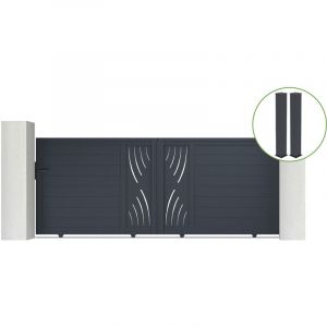 Casanoov - Portail coulissant 3,5m veleta H.140cm alu gris + 2 poteaux 20x20cm H.166cm