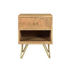 Miliboo Table de chevet grav&eacute;e en manguier massif et m&eacute;tal dor&eacute; LINUM