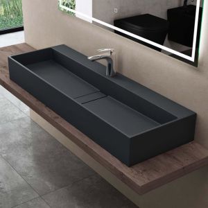 Image de Doporro Vasque à Poser Lavabo de Salle de Bains Suspendu Lave Mains avec Cache Bonde et Bonde Colossum6028 Gris Noir Mat 120x40x14cm
