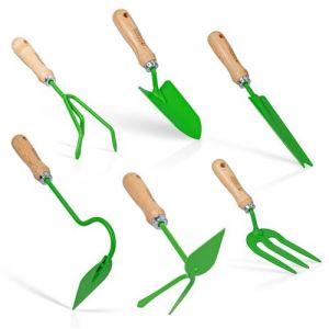 Image de Vito Kit 6 outils de jardin Kit jardinier Acier S235 Manche en bois de hêtre