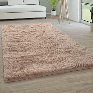 Tapis De Salon Poils Longs Fausse Fourrure Shaggy Moelleux Monochrome, Dimension:140x200 cm, Couleur:Beige