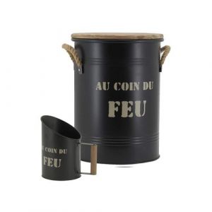 Aubry Gaspard Tabouret et seau à pellets avec pelle Au coin du feu Métal laqué Au coin du feu