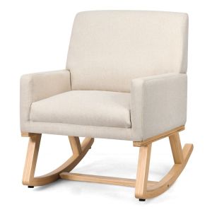 Coast Padded Rocking Chair Relax Chair Beige 67 x 87 x 85 cm - Solid Wood Frame, Modern Mid-century Leisure Chair