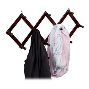Relaxdays Garde robe murale en bois Tringle de garde robe, 10 crochets, stable, vestiaire, choix de couleurs
