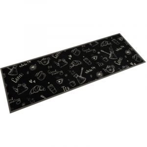 VidaXL Tapis de cuisine lavable imprimé Morning noir 60x180 cm velours Noir