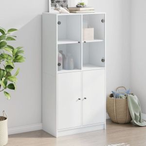 VidaXL Buffet haut avec portes blanc 68x37x142 cm bois d'ingénierie, armoire latérale, armoire de rangement haute, vitrine haute, armoire haute