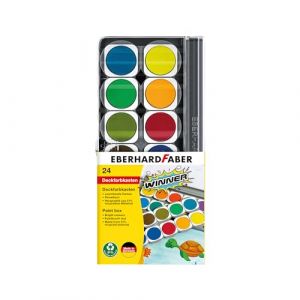 Eberhard Faber 578324 - Boîte d'aquarelle Winner, 24 couleurs avec blanc opaque et compartiment à pinceaux