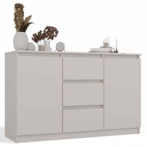 CAZAR - Commode 2 portes + 3 tiroirs - Dimensions : 75x120x40 - Buffet, rangement - Beige