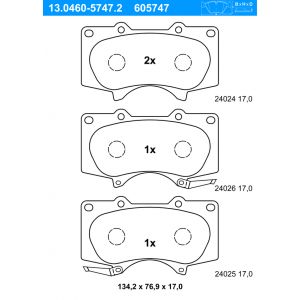 ATE Jeu de 4 plaquettes de frein à disque 605747 d'origine