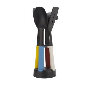 Joseph joseph Elevate Lot de 4 Ustensiles de cuisine, Antiadh&eacute;sif et R&eacute;sistant &agrave; la chaleur jusqu'&agrave; 200 ? avec Porte-Ustensiles, Multicolore/Noir