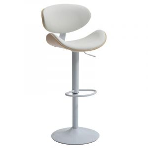 Tabouret de bar en simili, placage chêne et métal - Hauteur réglable - Naturel clair et Blanc - MONTENEGRO