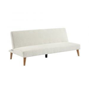 Sweeek - Canapé banquette convertible 3 places bouclette blanche piètement bois d'hévéa l 180 x p 100 x h 74,5 cm - Tom