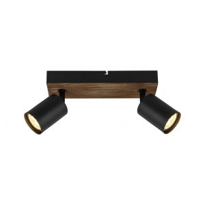 Brilliant AG Spot de plafond Jello Wood spot bar, orientable, 15x24x8 cm, GU10, 345lm, 3000K, métal/bois
