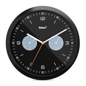 Mebus Horloge Murale Moderne &agrave; Quartz avec Affichage de la temp&eacute;rature, de l'humidit&eacute;, Grand diam&egrave;tre de 26 cm, Salon, Cuisine, Ronde/Mod&egrave;le : 16100 / Couleur : Noir