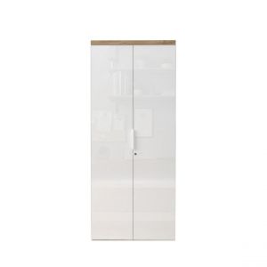Meuble de bureau haut 2 portes 4 étagères avec serrure à clé poigné métal EASY