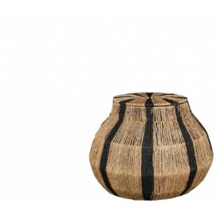 Mica Decorations Liliano Panier de rangement avec couvercle - Jute - Light Brown/Black - H33 x Ø36 cm - Ouverture Ø20,5 cm