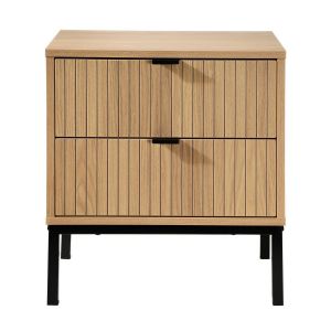 Calicosy Table de Chevet 2 Tiroirs Effet Lattes de bois - H51 cm - 45 cm X 29 cm X 51 cm