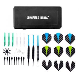 Engelhart 062013 - Jeu de 3 fl&eacute;chettes &agrave; pointe souple Longfield - Rev&ecirc;tement noir dans un &eacute;tui &agrave; fl&eacute;chettes + accessoires de fl&eacute;chettes
