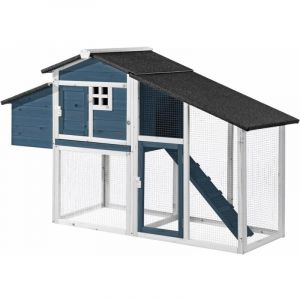 Poulailler en bois avec enclos - 4 poules - L. 173 x P. 64 x H. 108 cm - Bleu et Blanc - LEVAS