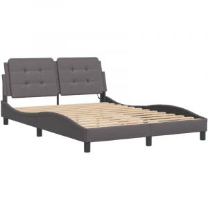 VidaXL Cadre de lit avec lumières LED gris 140x190 cm similicuir, lit, sommier, lit en similicuir, meuble de chambre à coucher, lit double