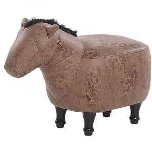 Beliani Tabouret enfant en tissu aspect cuir marron HORSE -