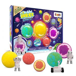 Craze INKEE SPACE | Set Boules de Bain enfant Planète du système solaire 5x Bombes de bain avec Jouets de bain et cartes éducatives