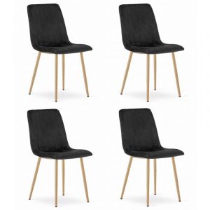 Chaise LAVA - velours noir / pieds couleur bois x 4