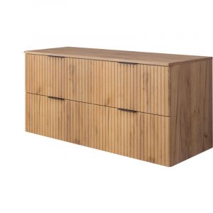 Furnidea - Meuble &agrave; suspendre sous vasque FLOW ch&ecirc;ne avec le plan 120 cm - 4 tiroirs - fa&ccedil;ades rainur&eacute;es