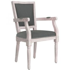 Décoshop26 Chaise de salle à manger design vintage avec accoudoirs en tissu gris foncé et bois DEC025171