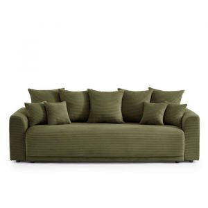 Canapé droit convertible en velours côtelé 3 places vert