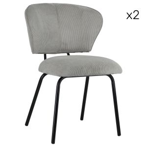 Happy Garden Lot de 2 chaises en velours c&ocirc;tel&eacute; gris clair nilsa - grey